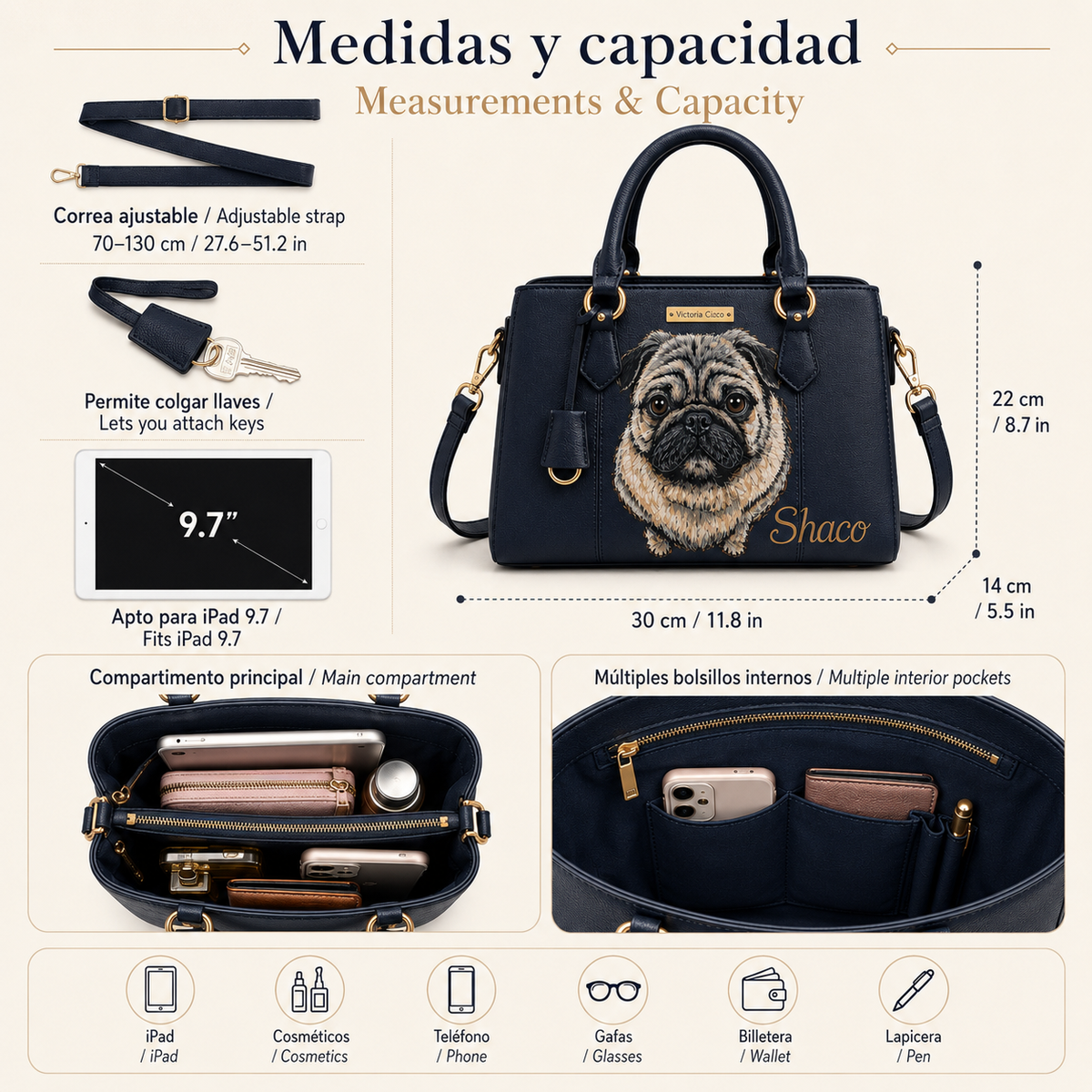 Bolso personalizado pintado a mano – Mediano